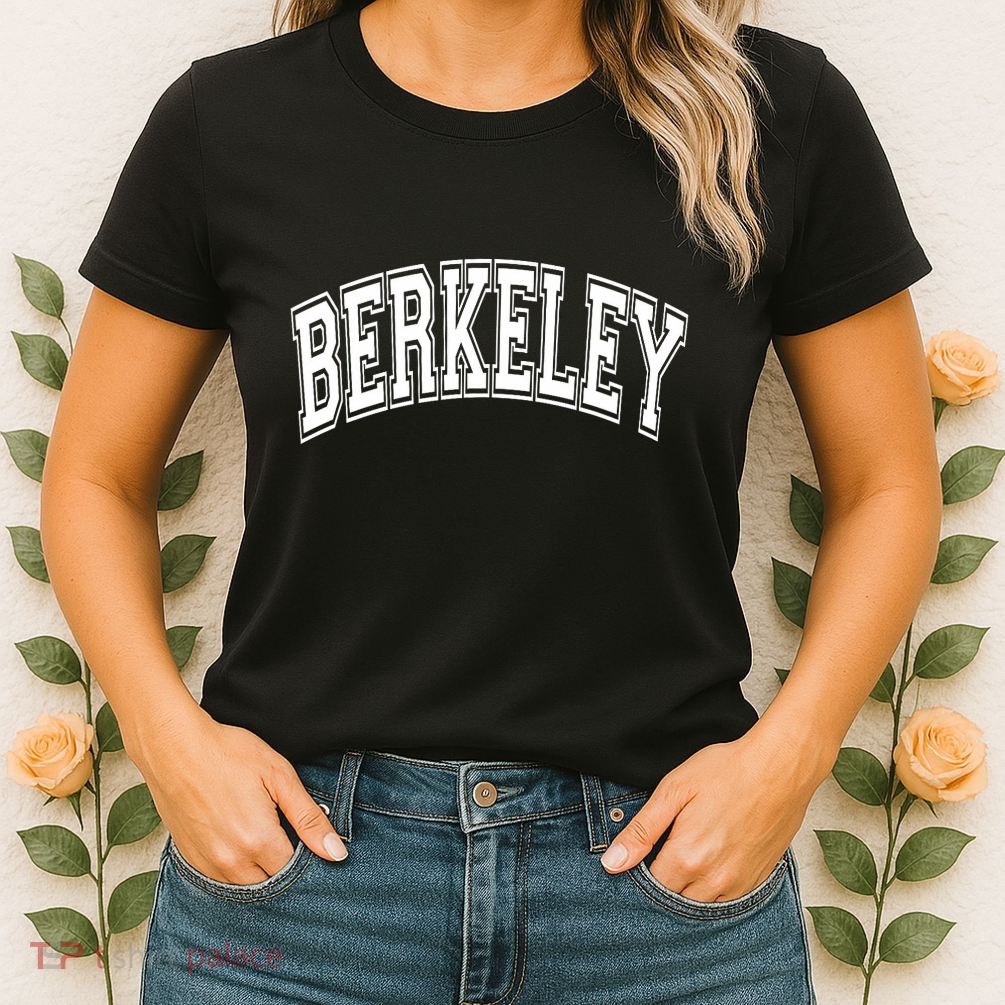 Berkeley Arched White Text Women's T-Shirt