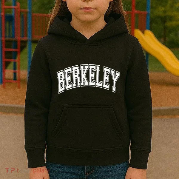 Berkeley Arched White Text Kids Hoodie
