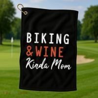 Biking And Wine Kinda Mom Mountain Bike Trails Bycicle Great Gift Golf Towel thumb 1
