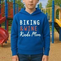 Biking And Wine Kinda Mom Mountain Bike Trails Bycicle Great Gift Kids Hoodie thumb 2