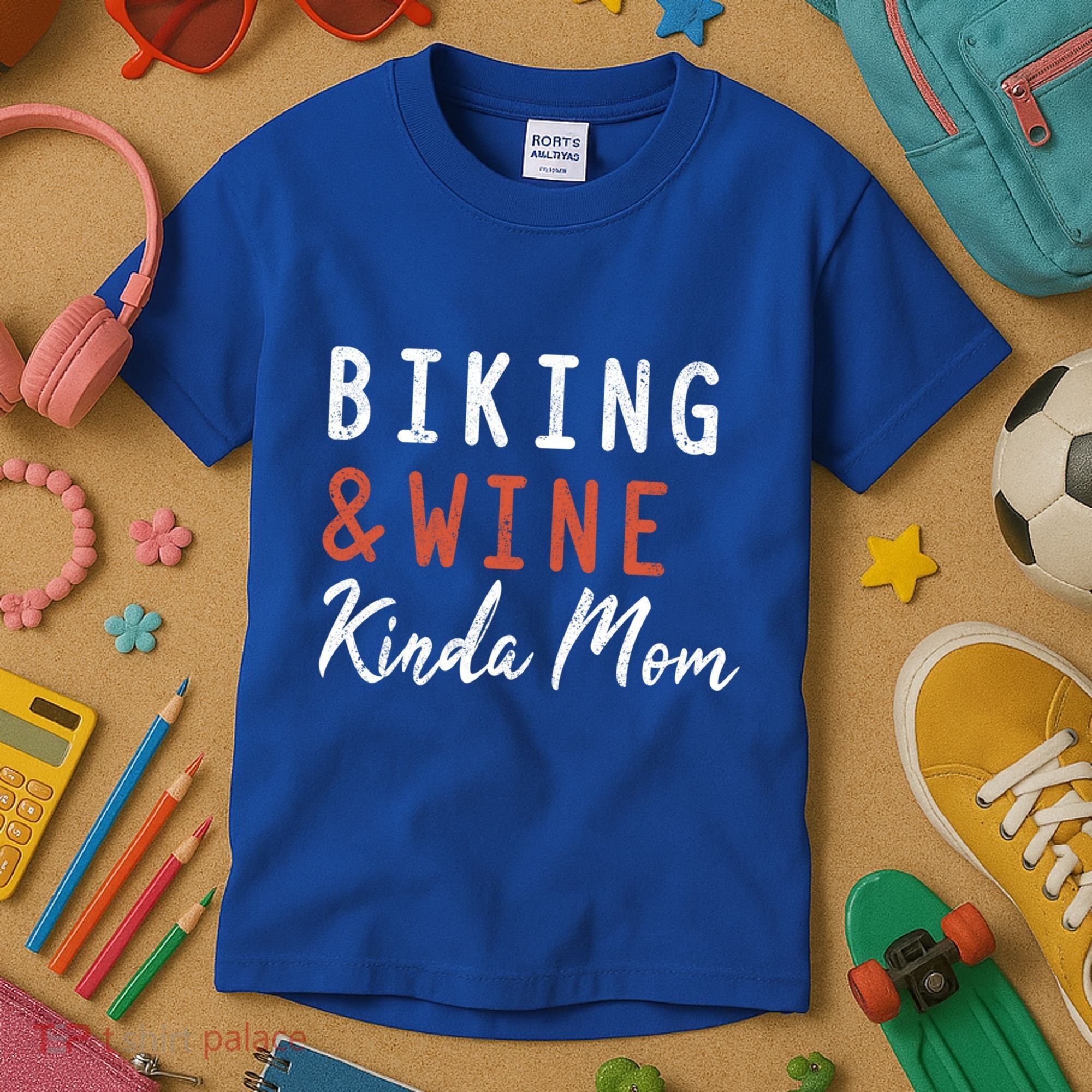 Biking And Wine Kinda Mom Mountain Bike Trails Bycicle Great Gift Kids T-Shirt