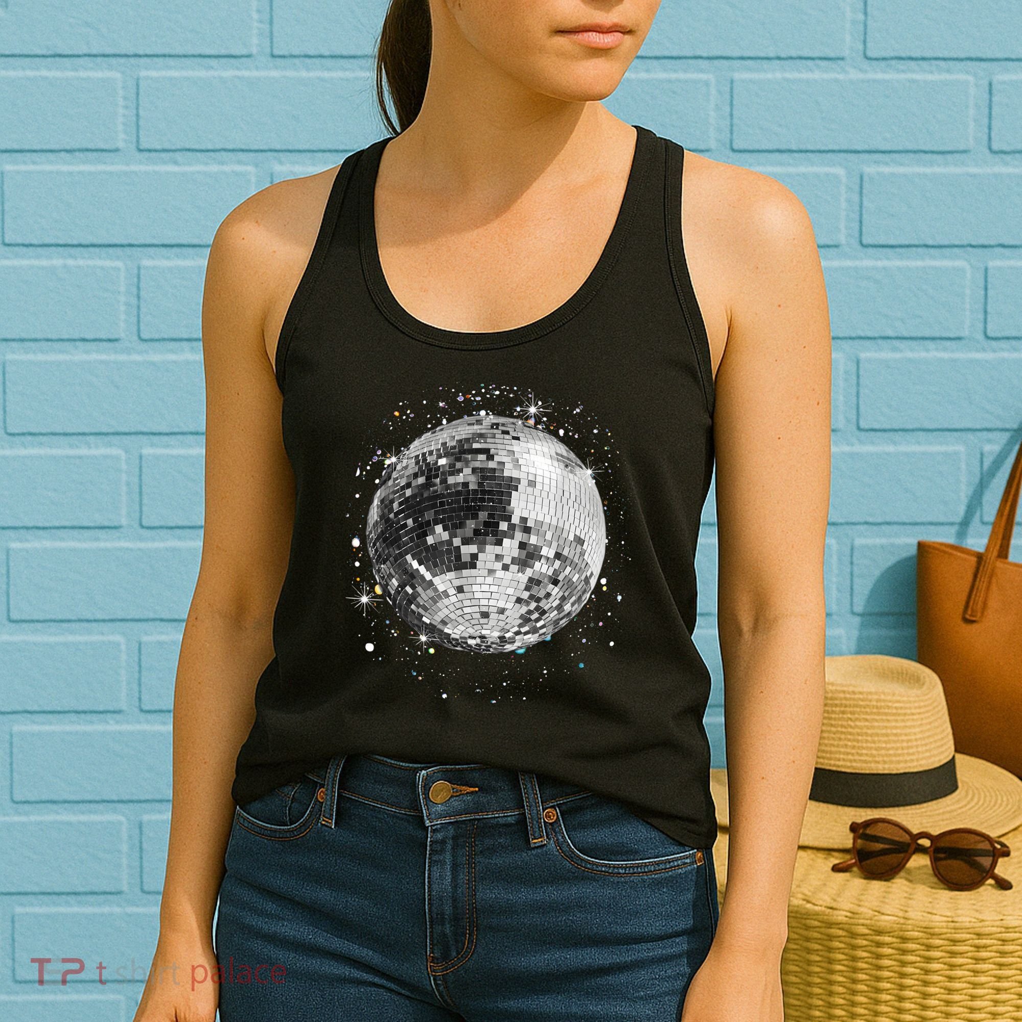 Black And White Disco Ball Club Retro Women's Tank Top