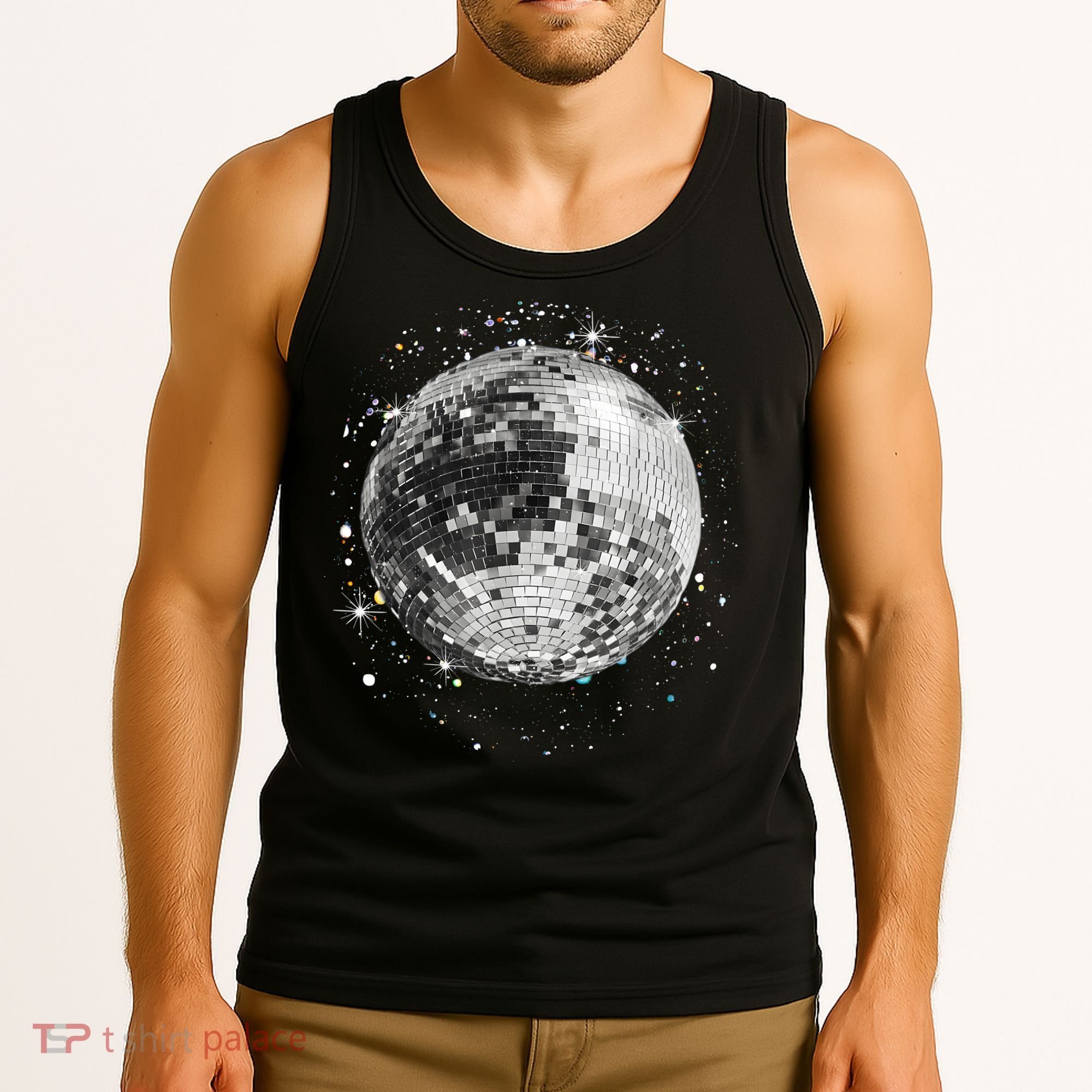Black And White Disco Ball Club Retro Tank Top
