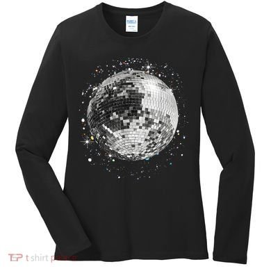 Black And White Disco Ball Club Retro Women's Long Sleeve Shirt