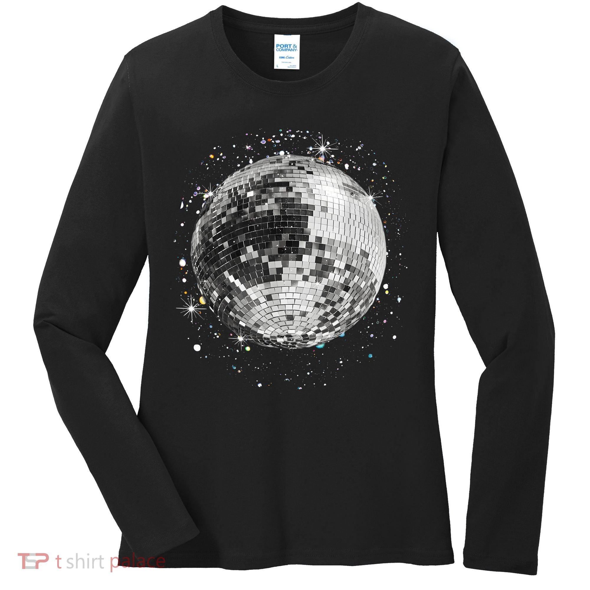 Black And White Disco Ball Club Retro Women's Long Sleeve Shirt