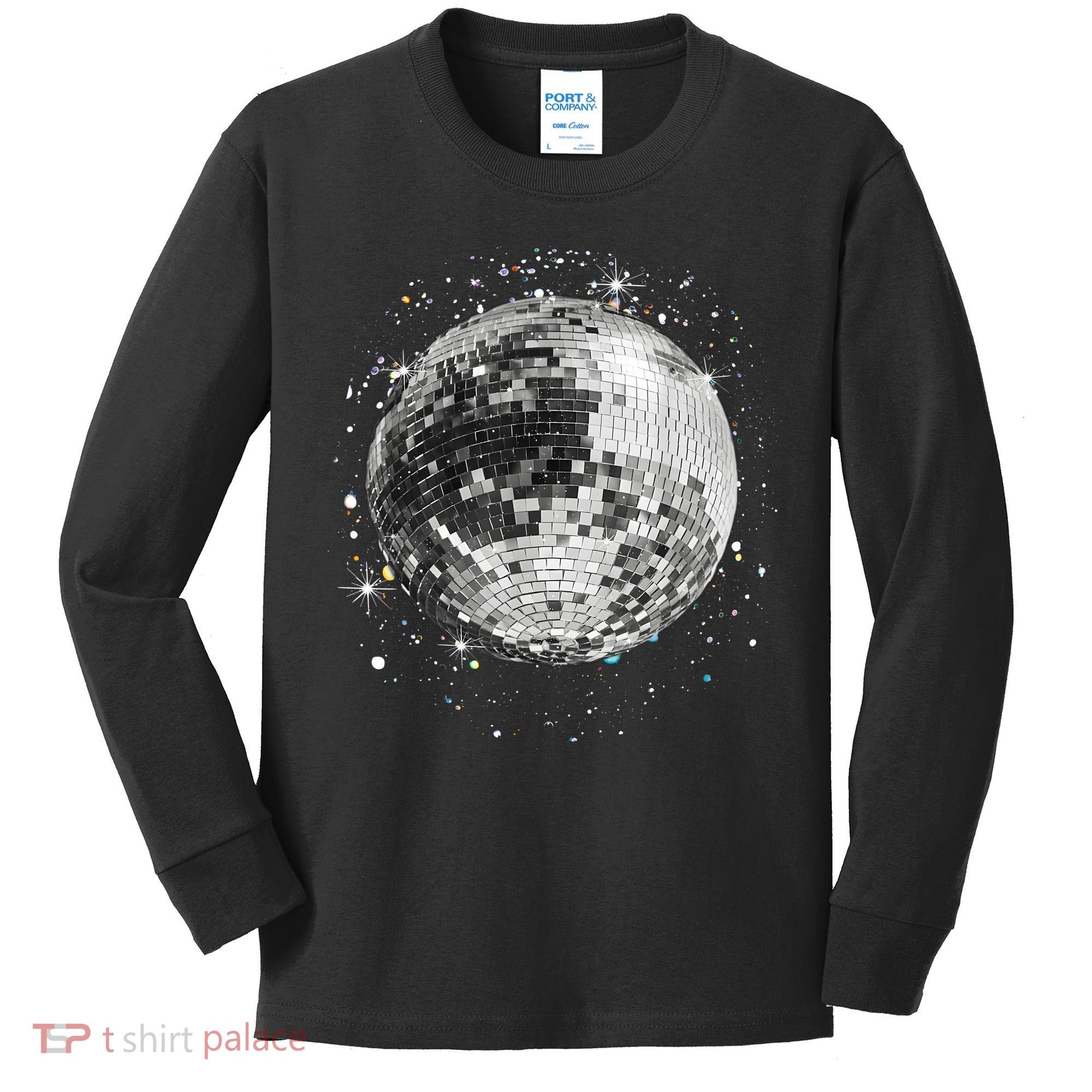 Black And White Disco Ball Club Retro Kids Long Sleeve Shirt