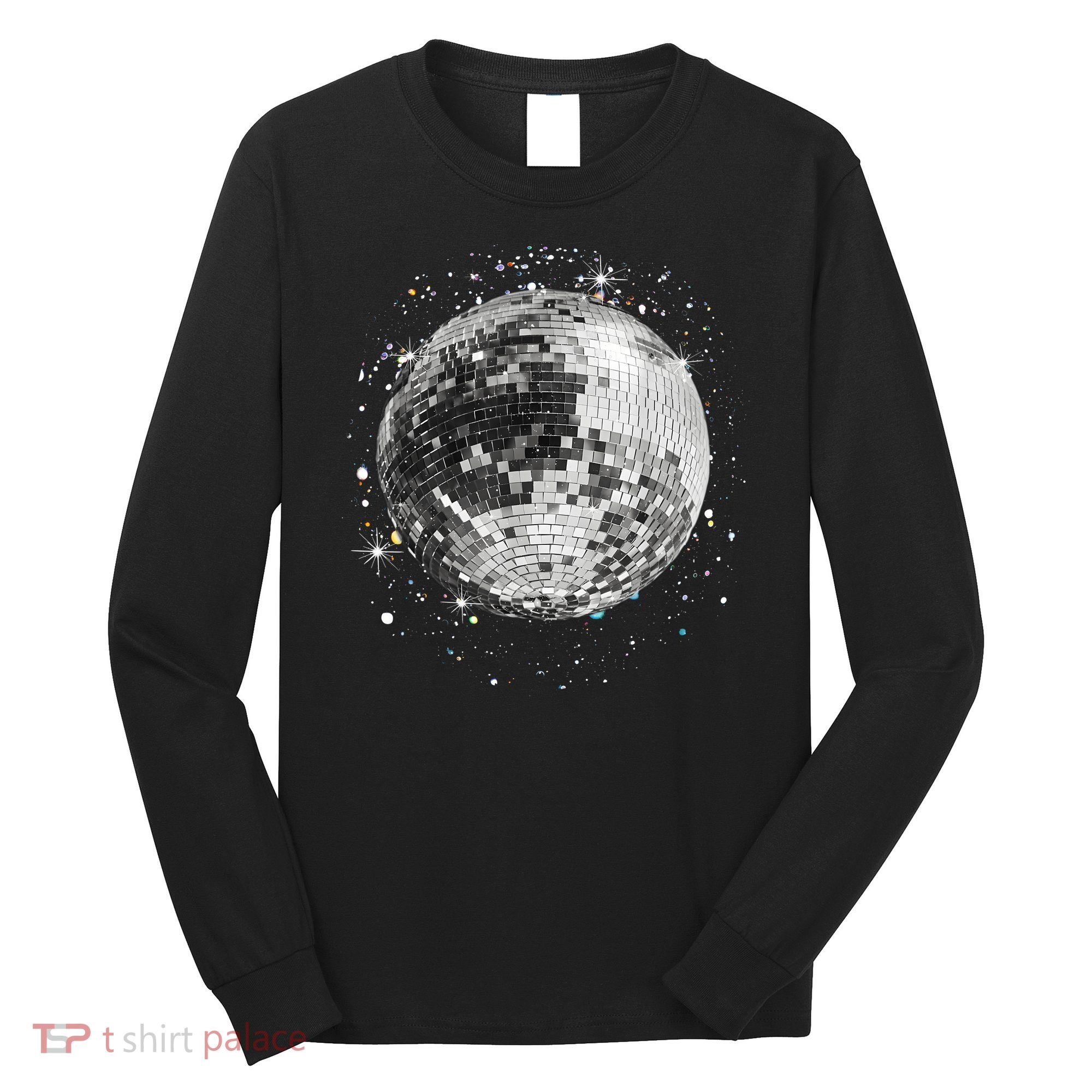 Black And White Disco Ball Club Retro Long Sleeve Shirt