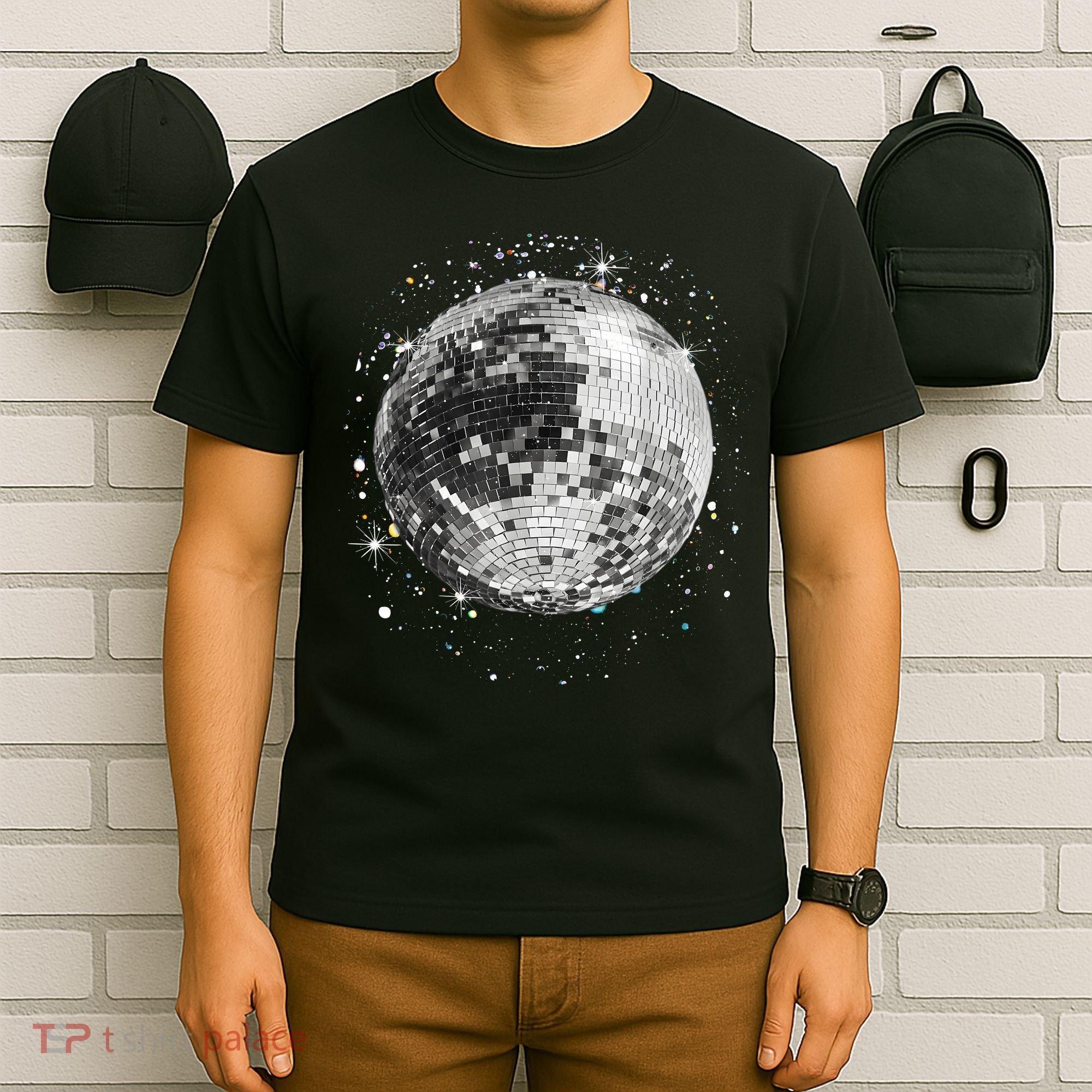 Black And White Disco Ball Club Retro T-Shirt