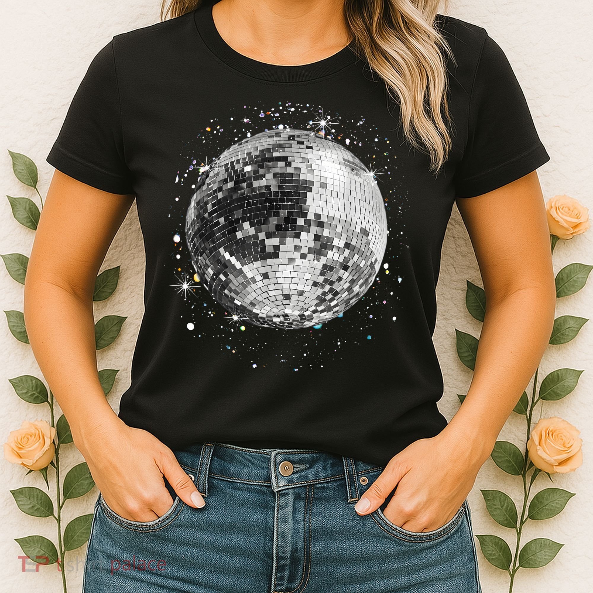 Black And White Disco Ball Club Retro Women's T-Shirt