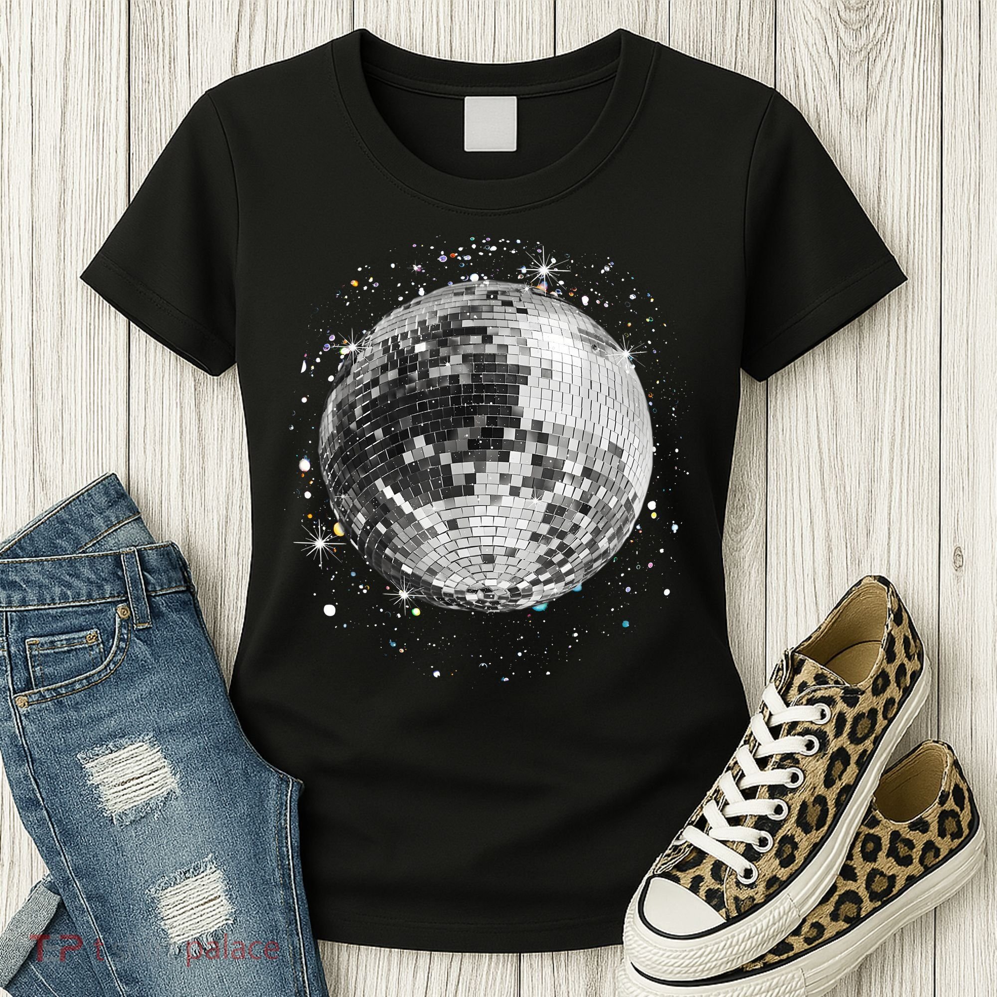 Black And White Disco Ball Club Retro Women's T-Shirt