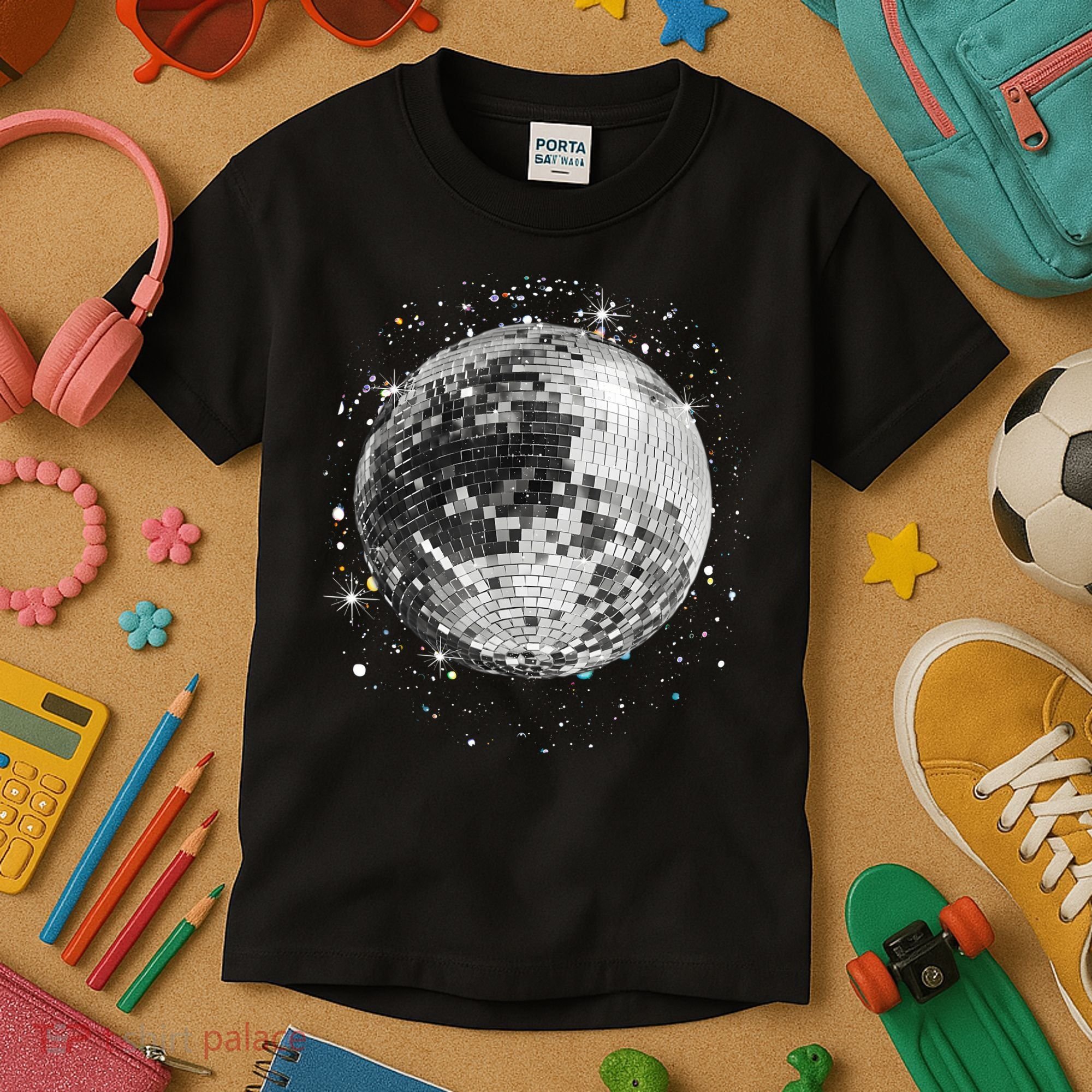 Black And White Disco Ball Club Retro Kids T-Shirt