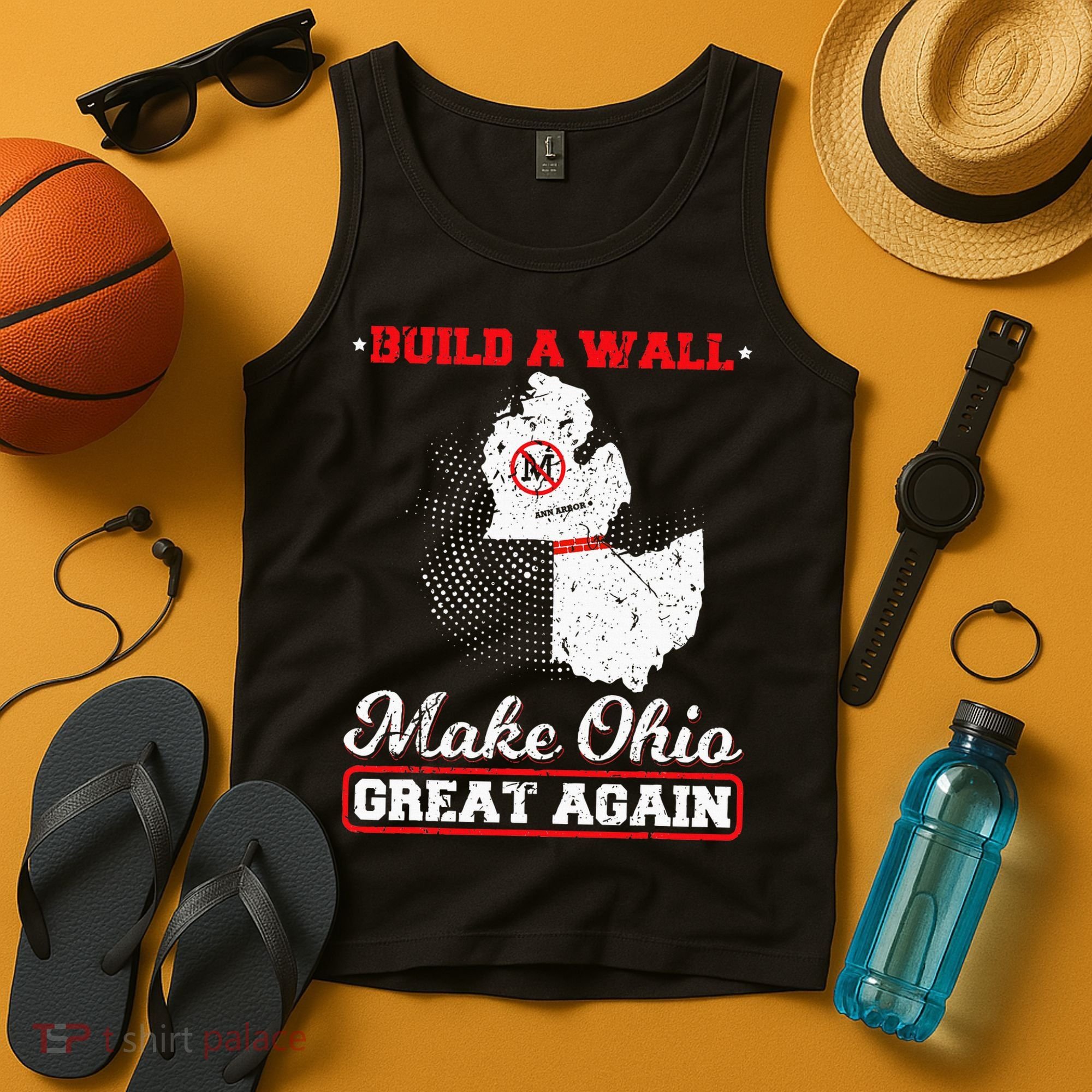 Build A Wall Make Ohio Great Again Funny State Gift Parody Tank Top
