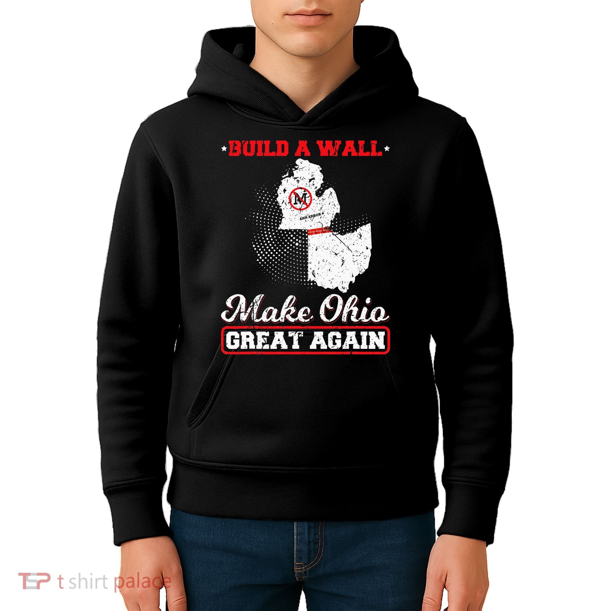 Build A Wall Make Ohio Great Again Funny State Gift Parody Kids Hoodie