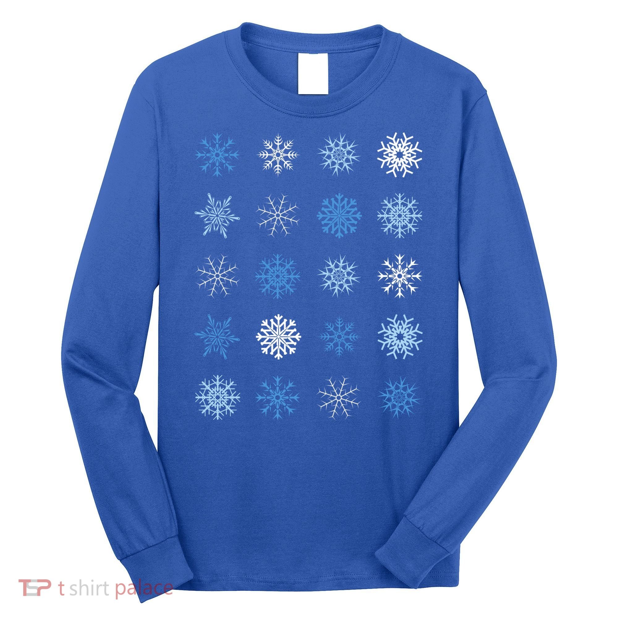 Blue And White Snowflakes Stacked Christmas Great Gift Long Sleeve Shirt