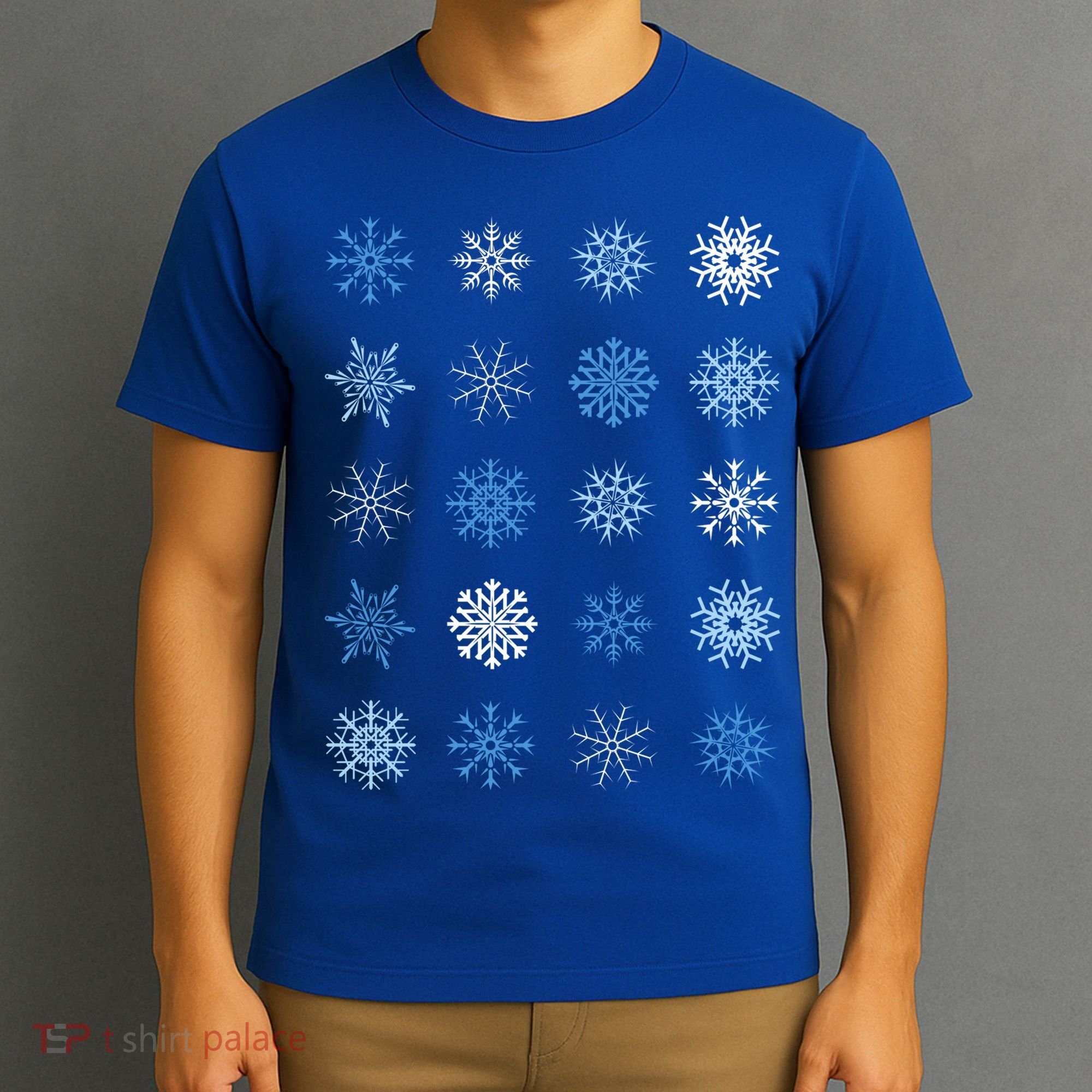 Blue And White Snowflakes Stacked Christmas Great Gift T-Shirt