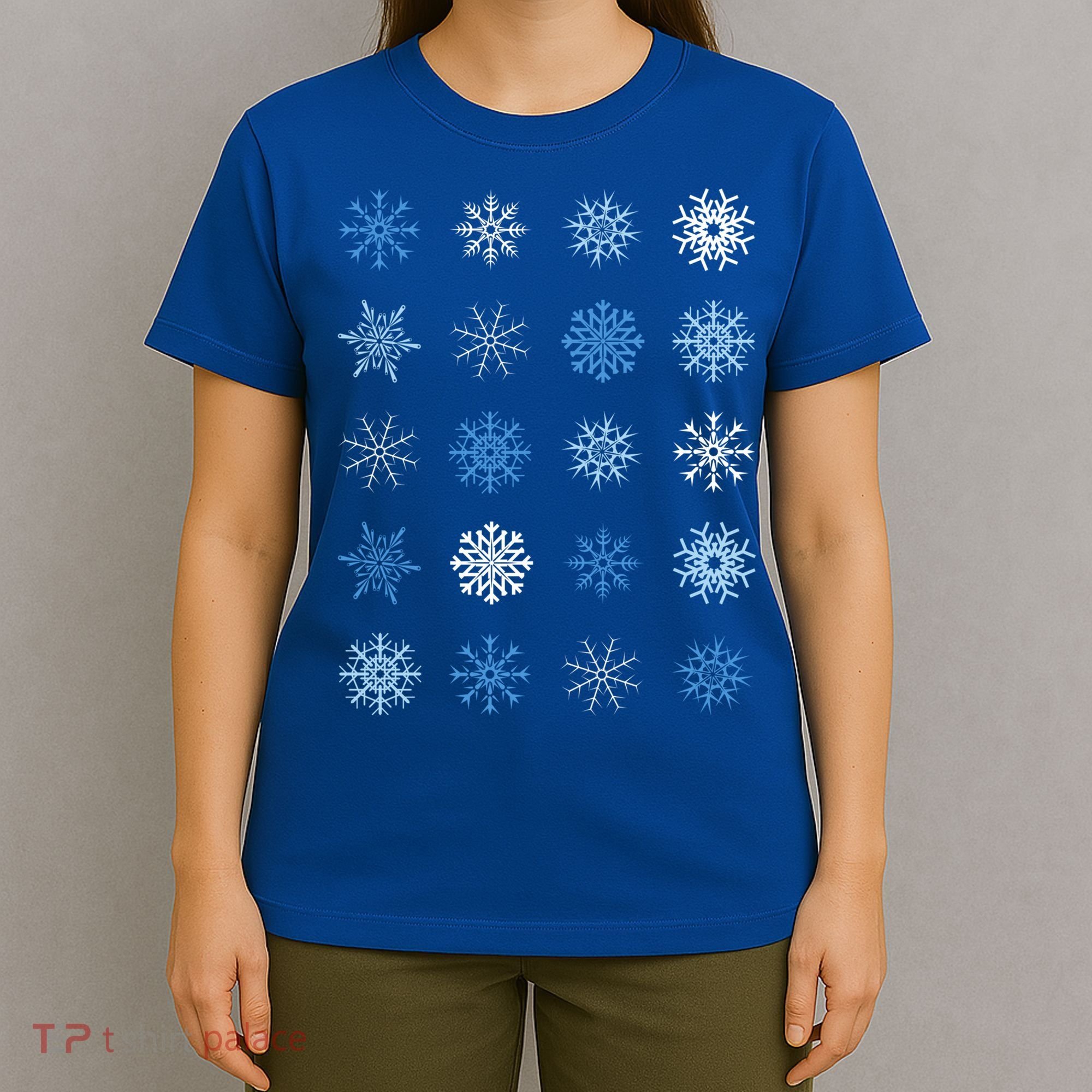 Blue And White Snowflakes Stacked Christmas Great Gift T-Shirt