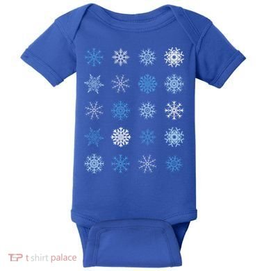 Blue And White Snowflakes Stacked Christmas Great Gift Baby Bodysuit