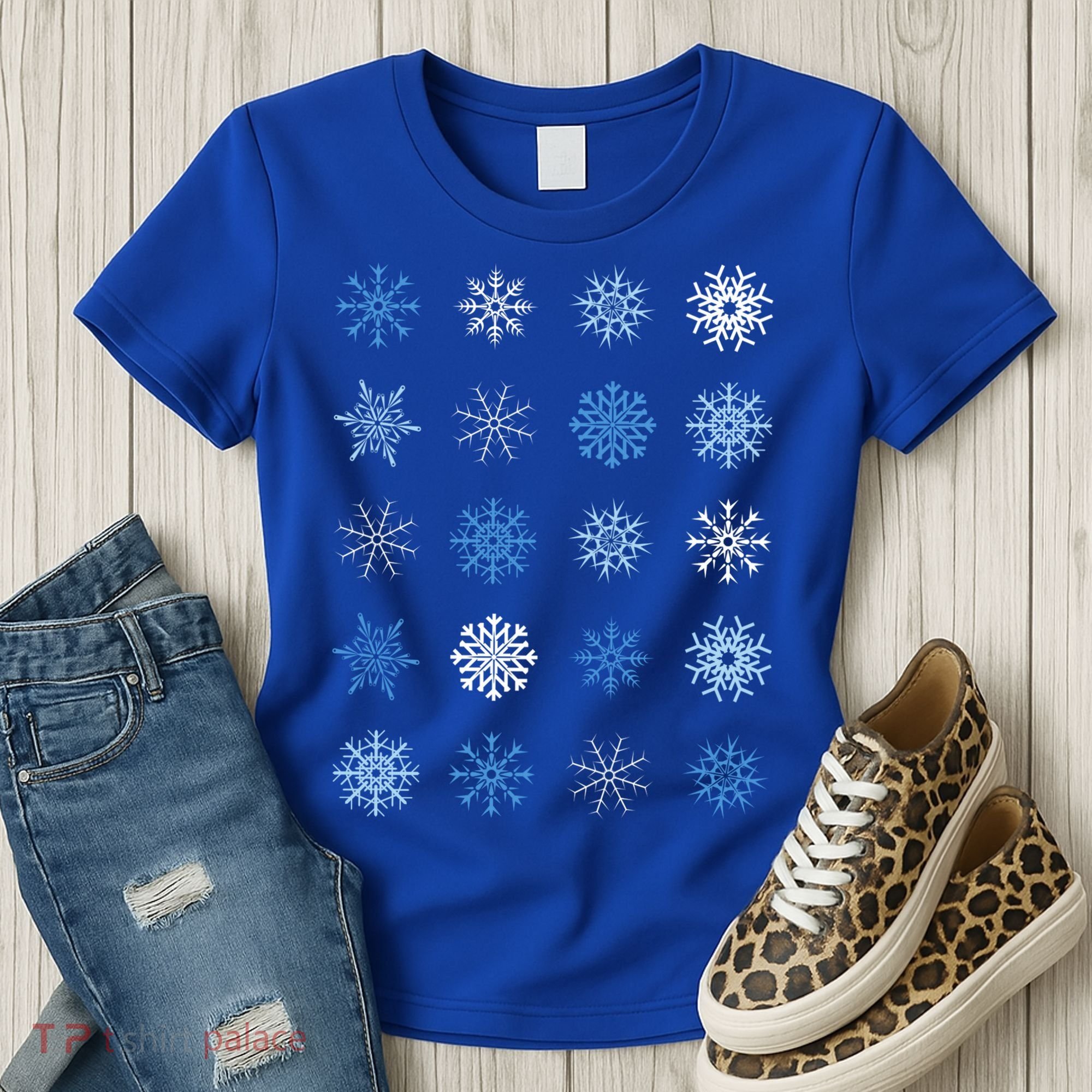 Blue And White Snowflakes Stacked Christmas Great Gift Women's T-Shirt