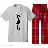 Black And White Cat Hanging On Funny Tuxedo Cat Lovers Pajama Set thumb 0