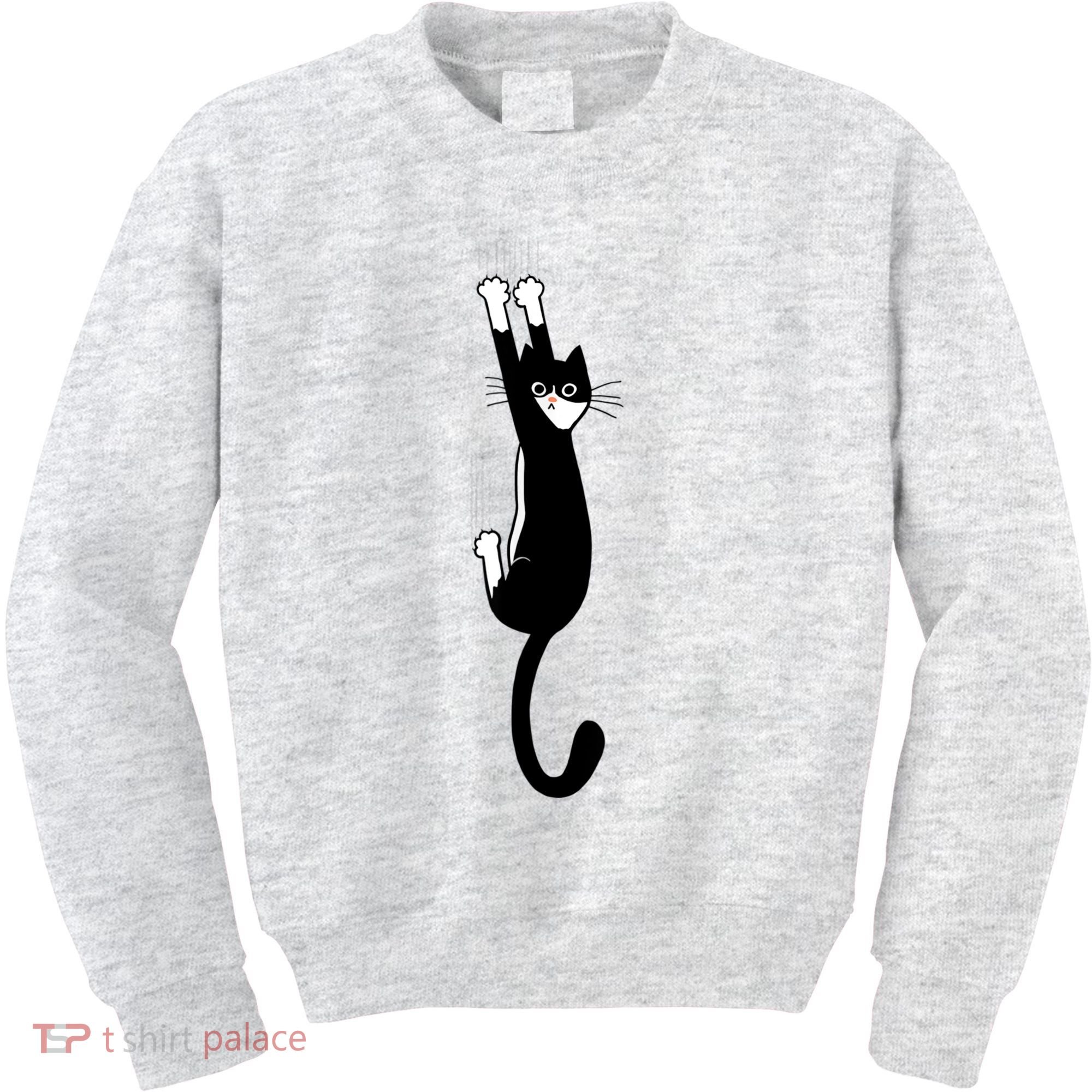 Black And White Cat Hanging On Funny Tuxedo Cat Lovers Kids Sweatshirt