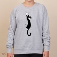 Black And White Cat Hanging On Funny Tuxedo Cat Lovers Women's Sweatshirt thumb 0