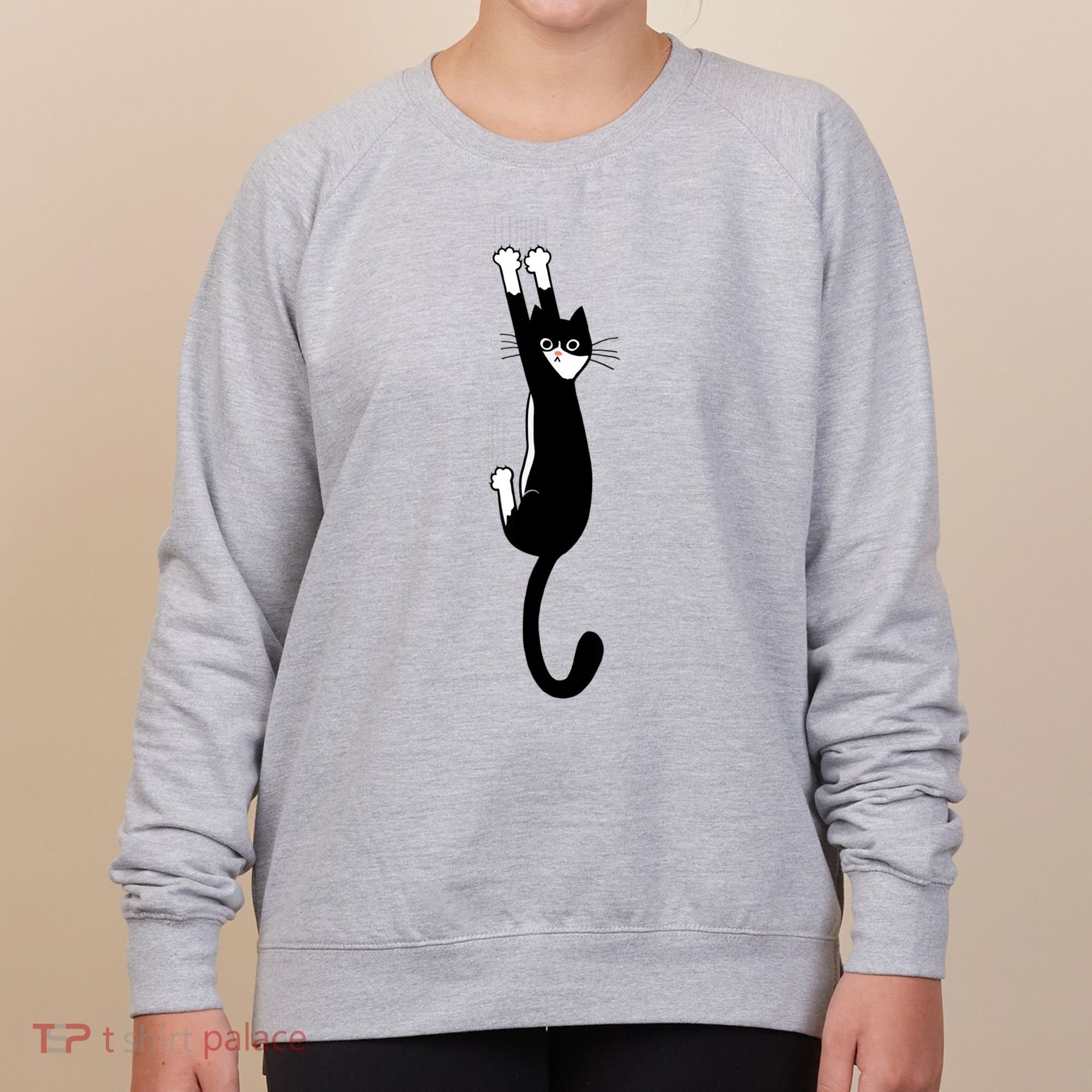 Black And White Cat Hanging On Funny Tuxedo Cat Lovers Women's Sweatshirt
