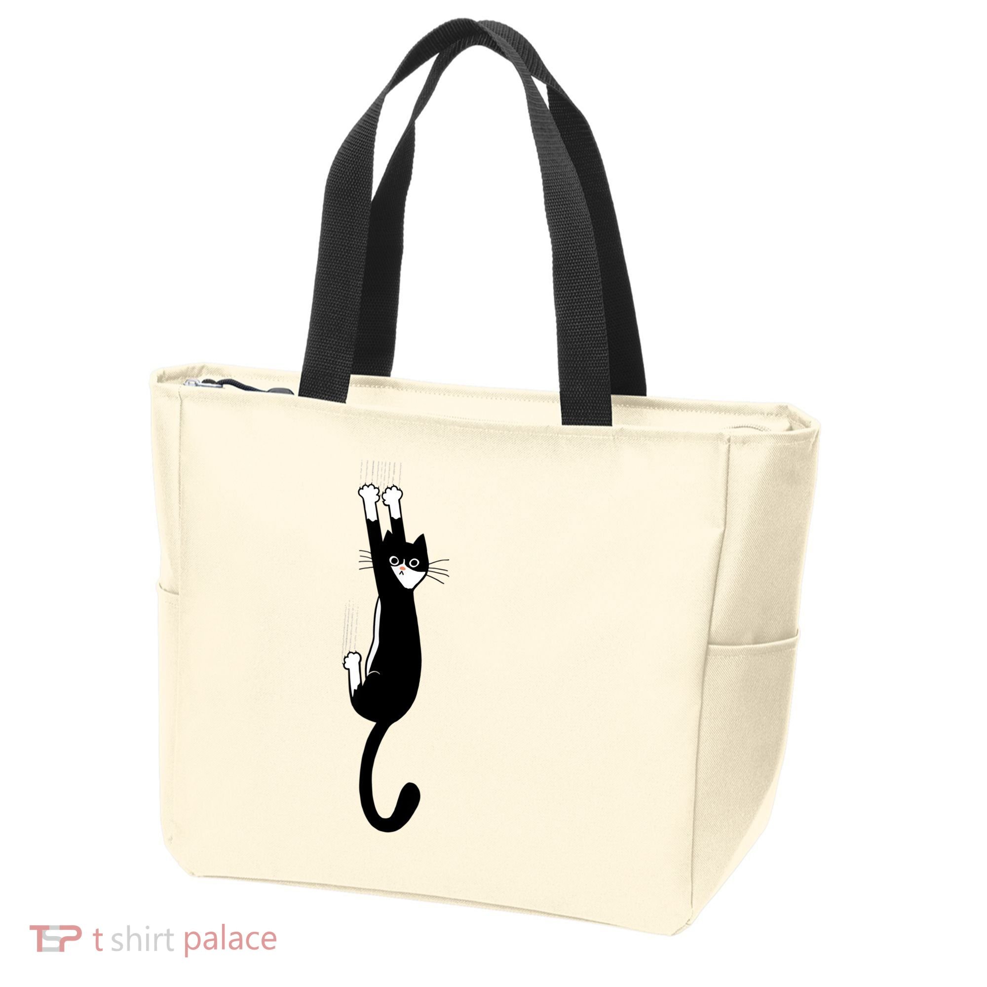 Black And White Cat Hanging On Funny Tuxedo Cat Lovers Tote Bag