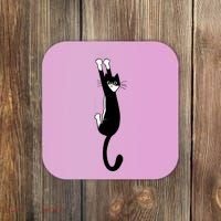 Black And White Cat Hanging On Funny Tuxedo Cat Lovers Coaster thumb 0