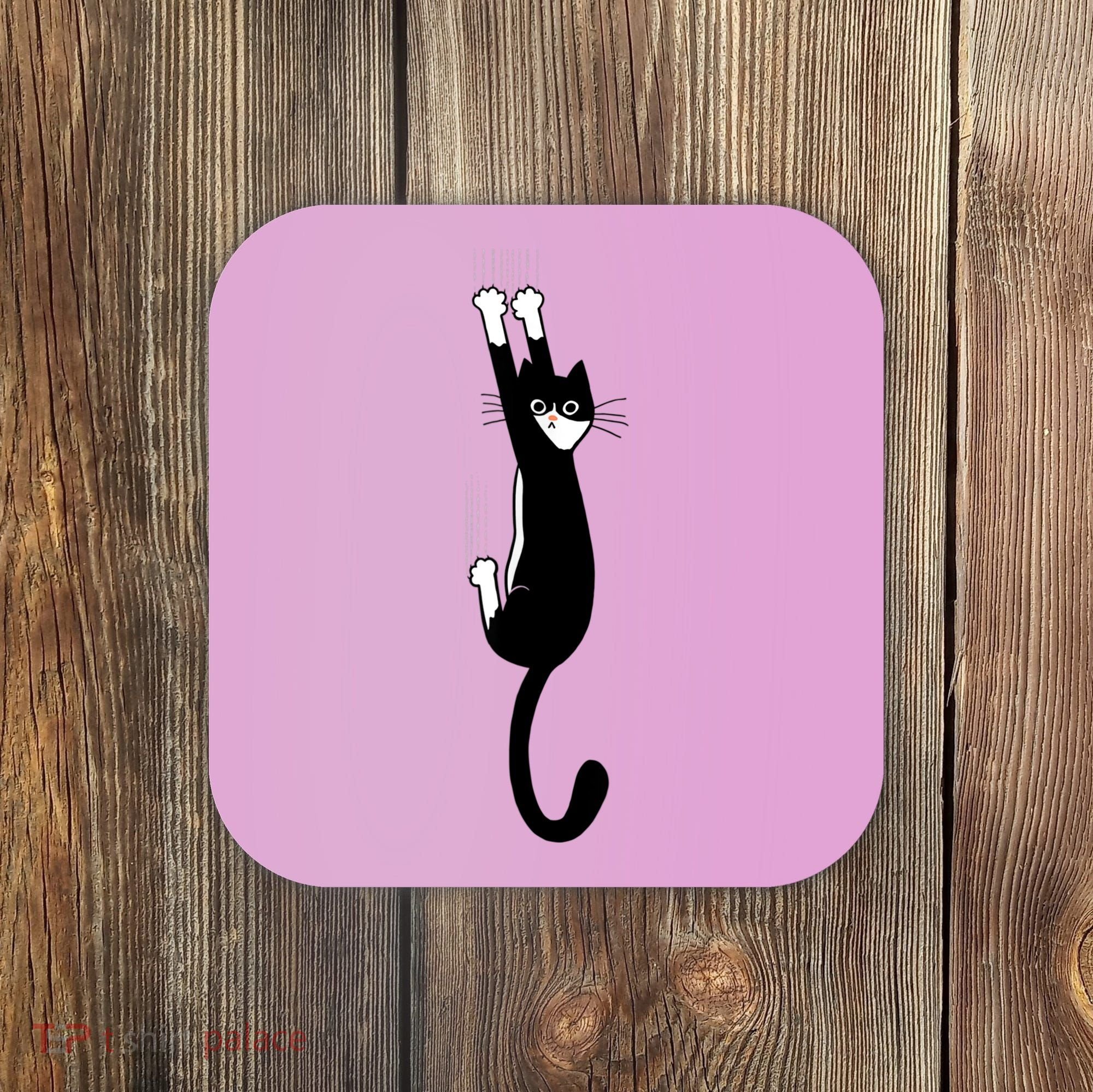 Black And White Cat Hanging On Funny Tuxedo Cat Lovers Coaster