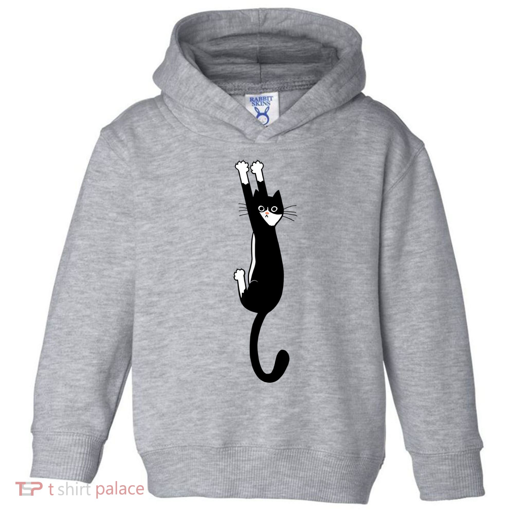 Black And White Cat Hanging On Funny Tuxedo Cat Lovers Toddler Hoodie
