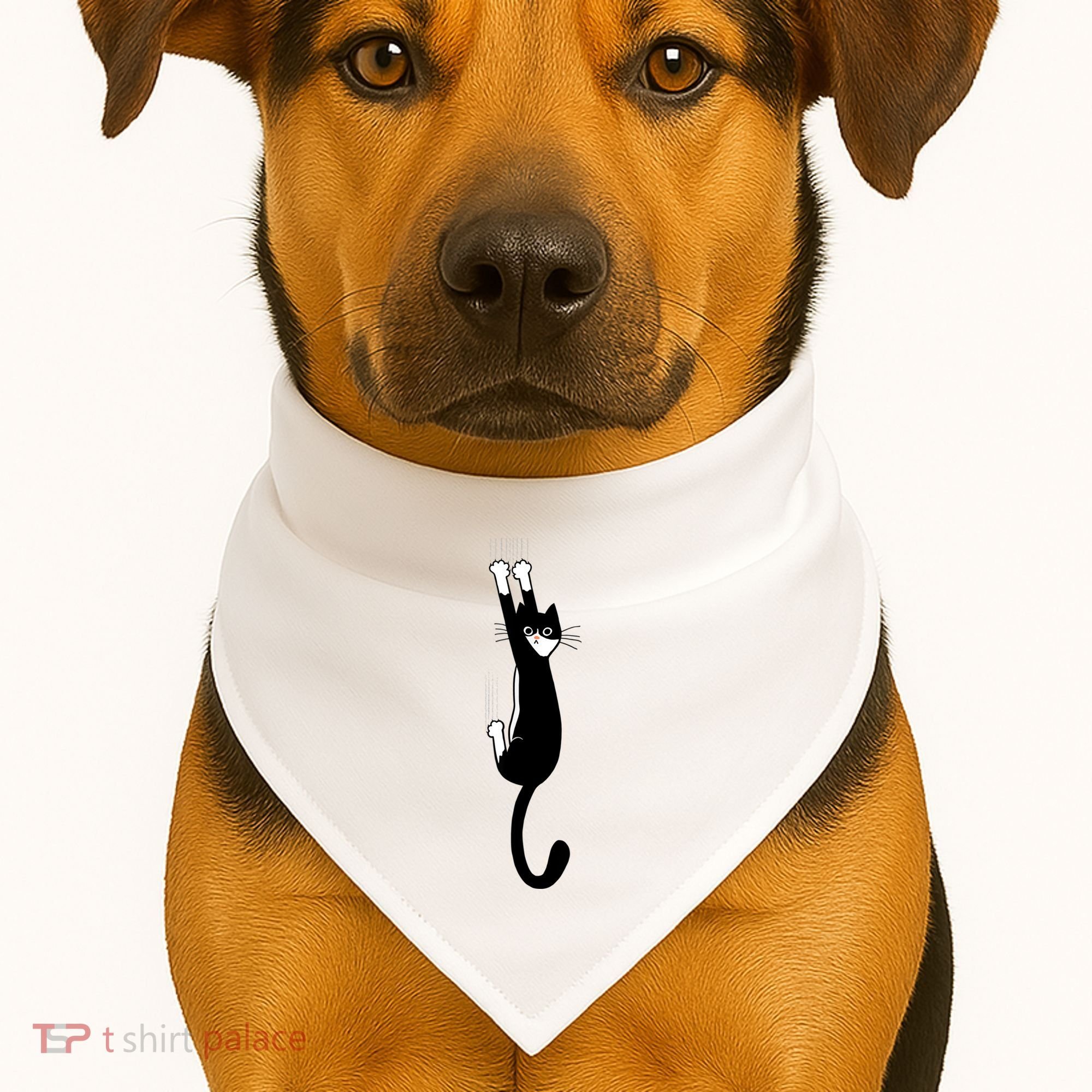 Black And White Cat Hanging On Funny Tuxedo Cat Lovers USA-Made Doggie Bandana