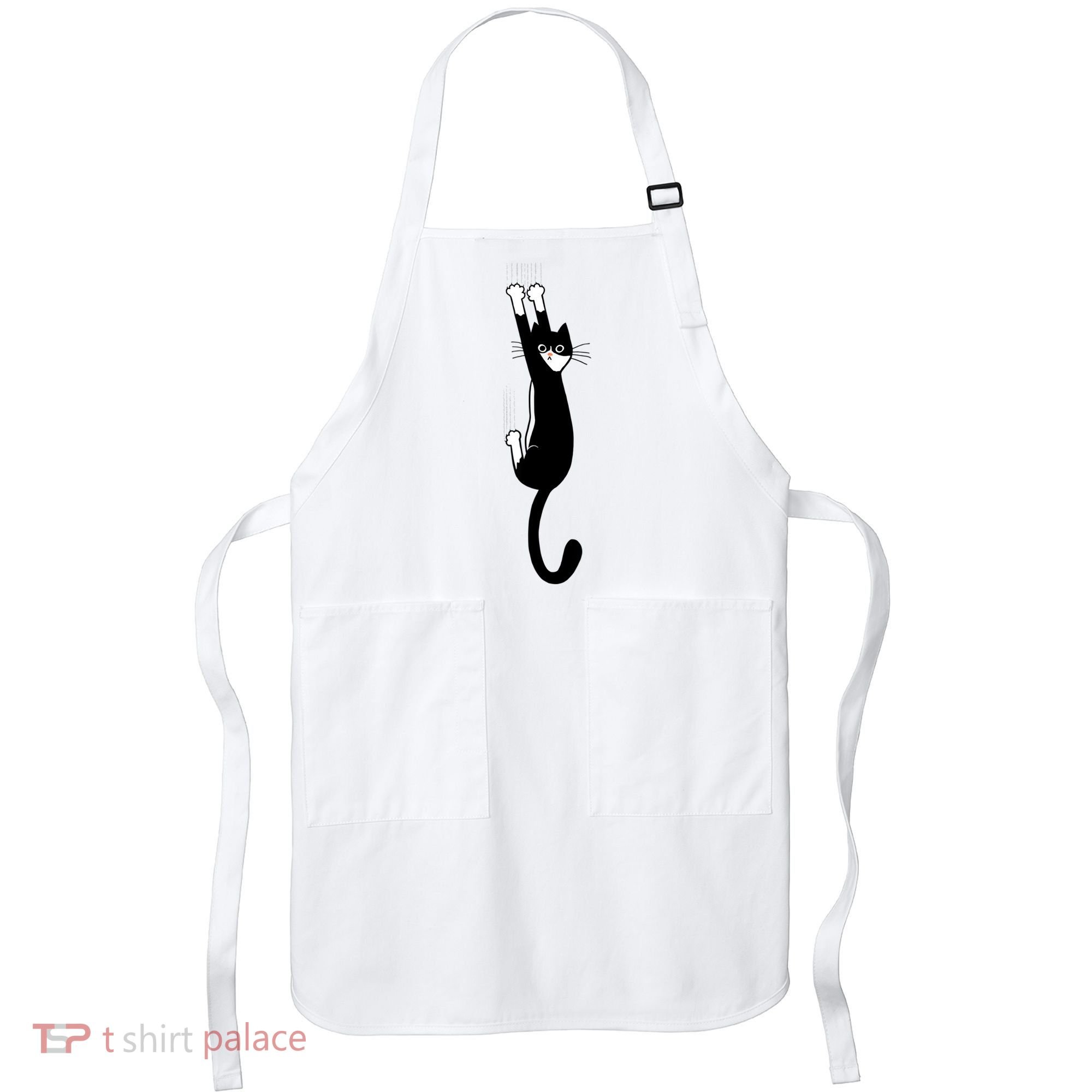 Black And White Cat Hanging On Funny Tuxedo Cat Lovers Apron