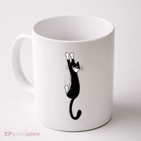 Black And White Cat Hanging On Funny Tuxedo Cat Lovers Coffee Mug thumb 0