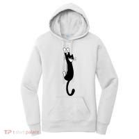 Black And White Cat Hanging On Funny Tuxedo Cat Lovers Women's Hoodie thumb 0