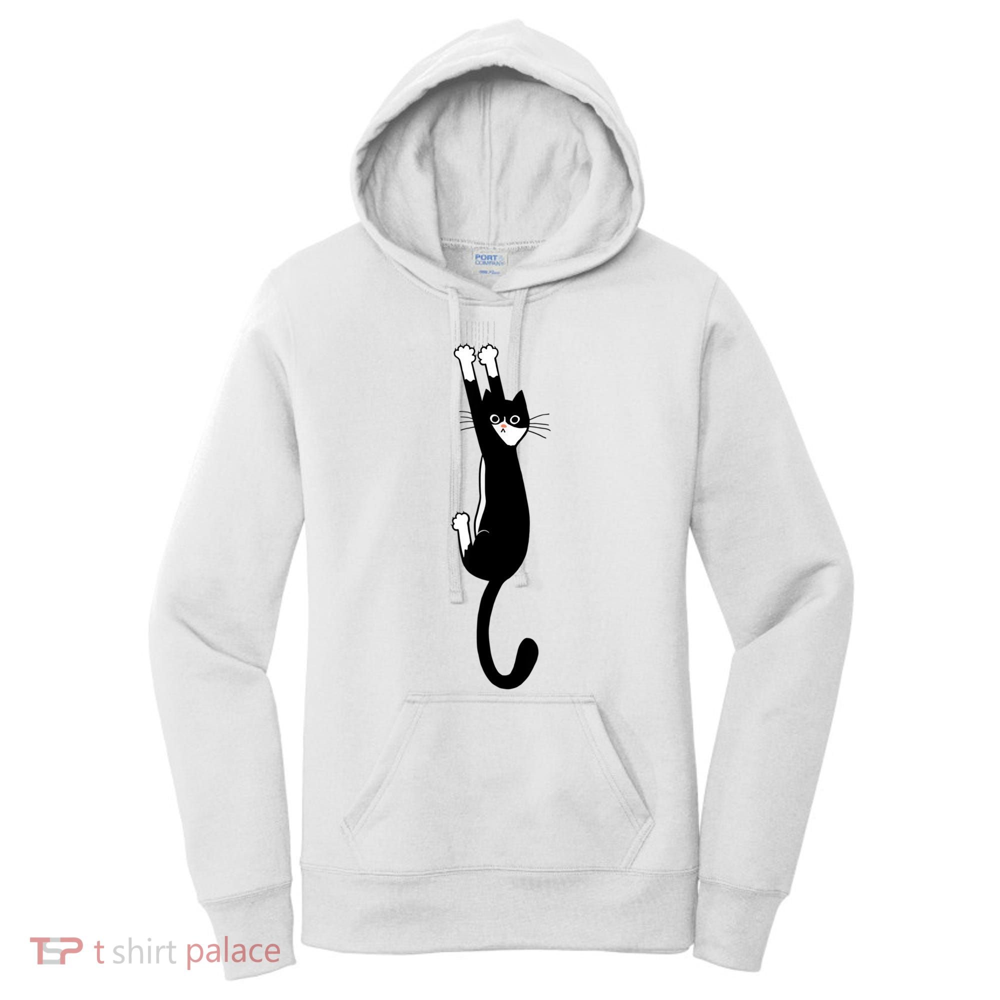 Black And White Cat Hanging On Funny Tuxedo Cat Lovers Women's Hoodie