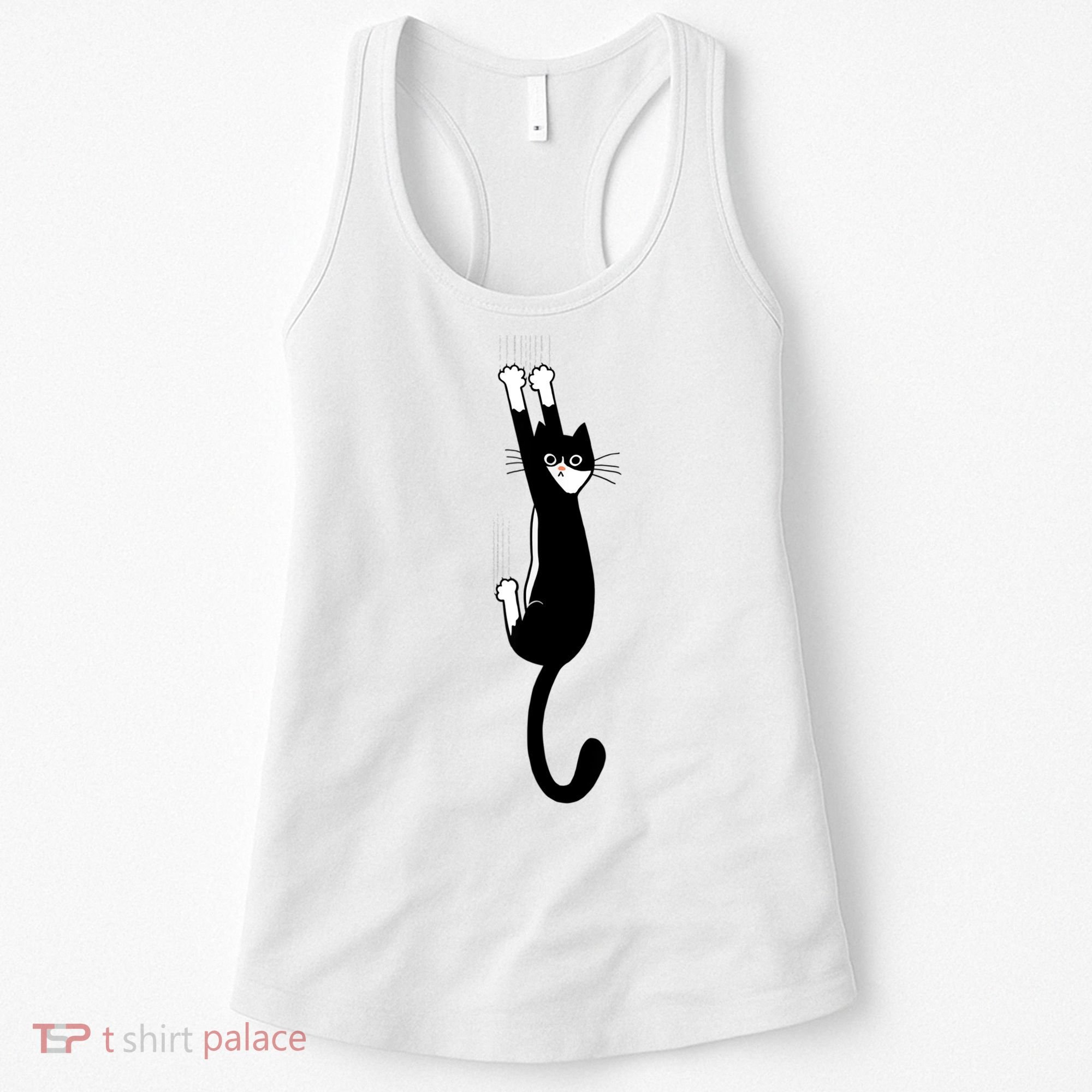 Black And White Cat Hanging On Funny Tuxedo Cat Lovers Women's Tank Top
