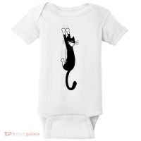 Black And White Cat Hanging On Funny Tuxedo Cat Lovers Baby Bodysuit thumb 0