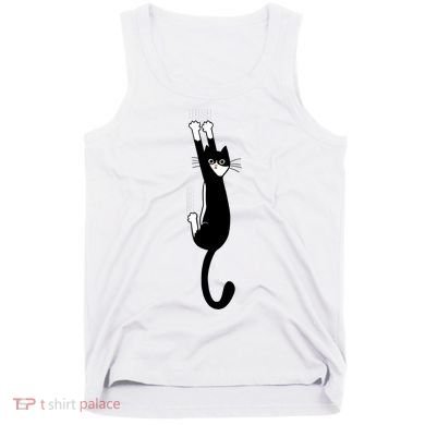 Black And White Cat Hanging On Funny Tuxedo Cat Lovers Tank Top