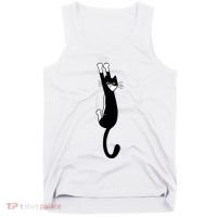 Black And White Cat Hanging On Funny Tuxedo Cat Lovers Tank Top thumb 0