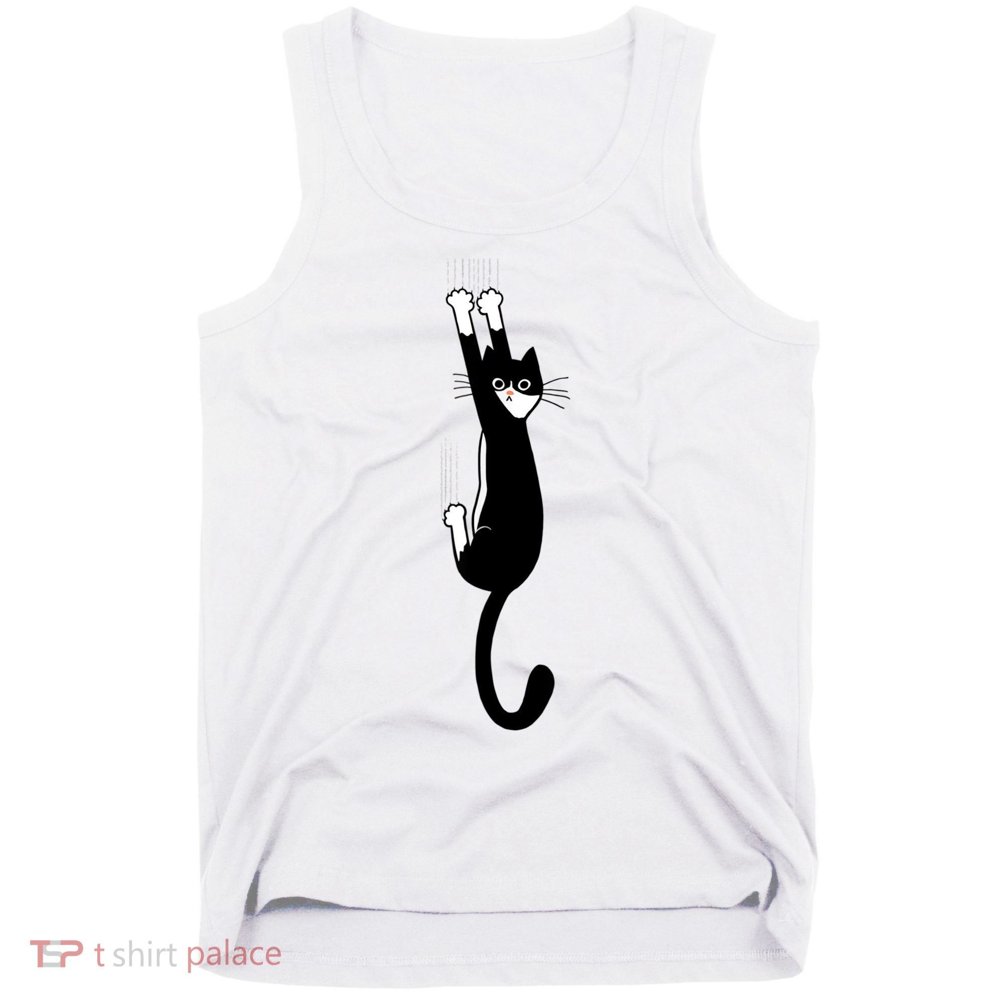 Black And White Cat Hanging On Funny Tuxedo Cat Lovers Tank Top
