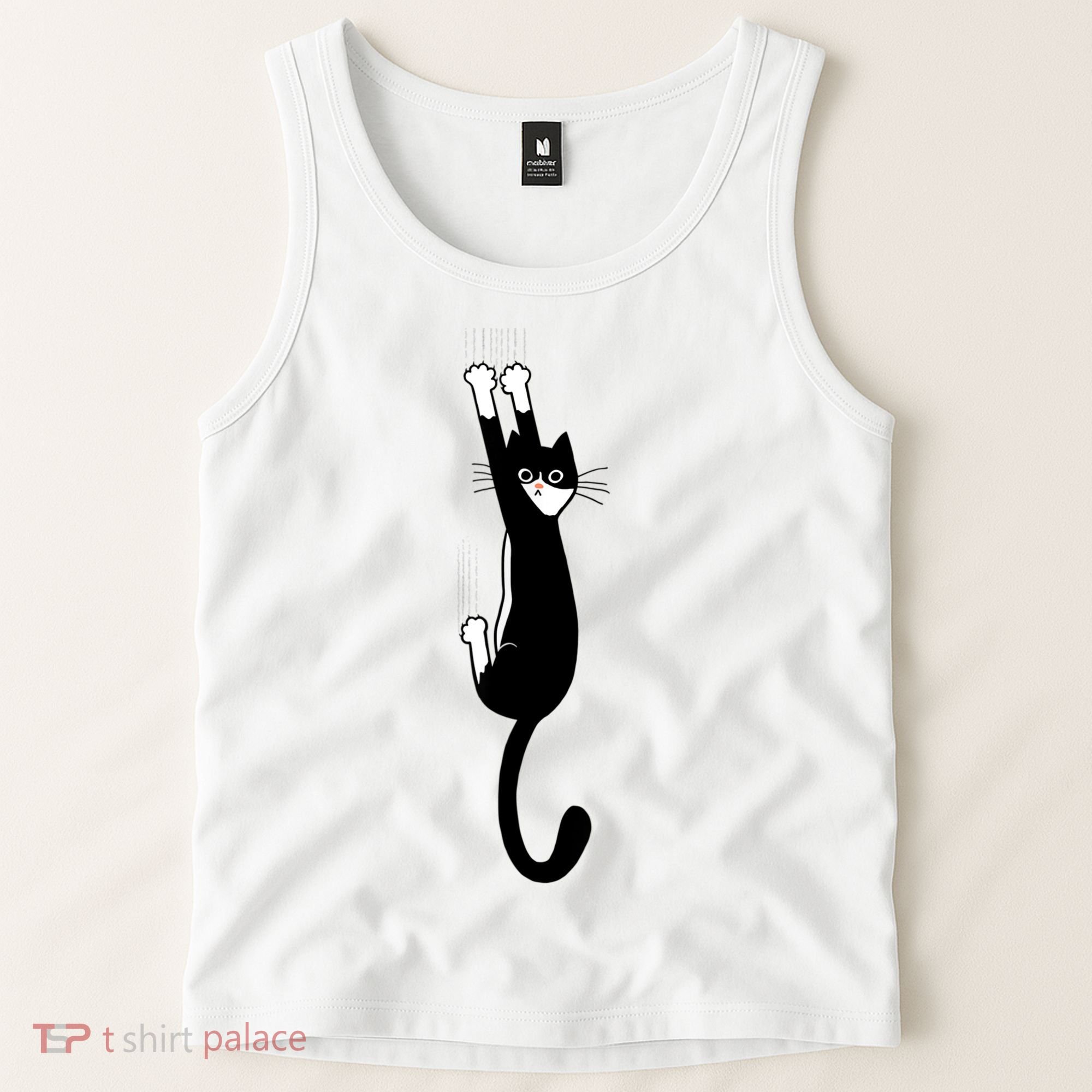 Black And White Cat Hanging On Funny Tuxedo Cat Lovers Tank Top