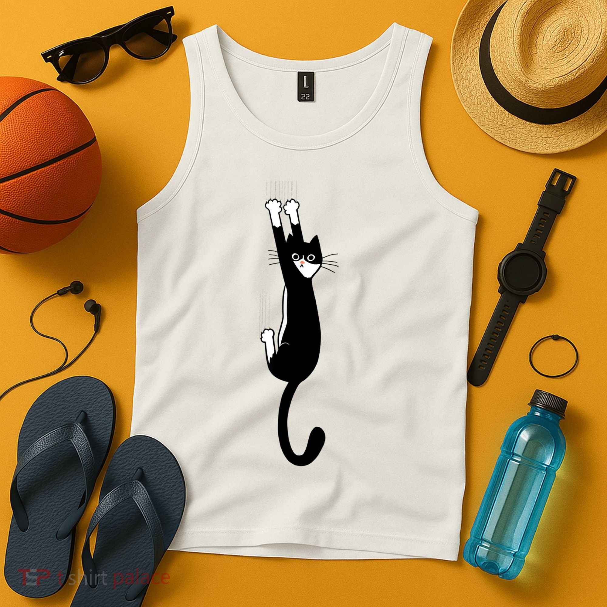 Black And White Cat Hanging On Funny Tuxedo Cat Lovers Tank Top