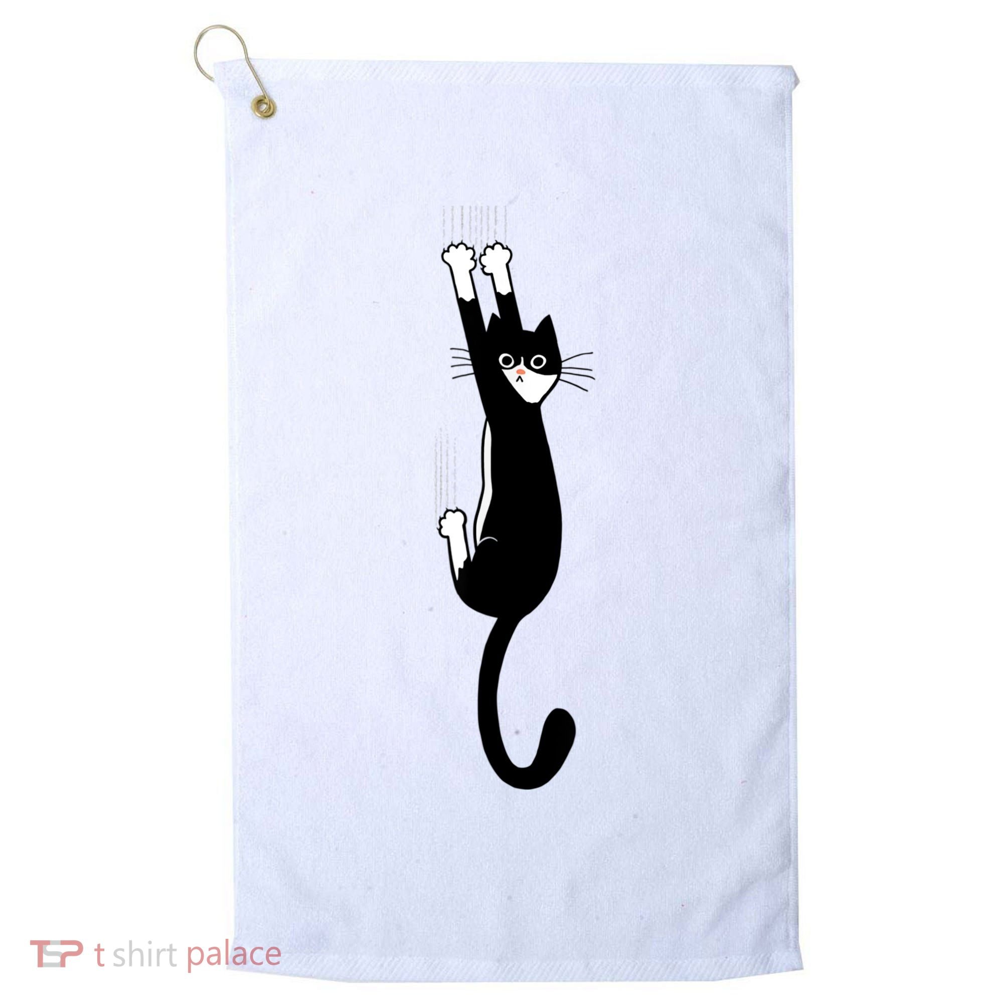 Black And White Cat Hanging On Funny Tuxedo Cat Lovers Golf Towel