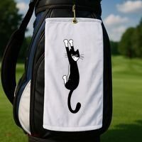 Black And White Cat Hanging On Funny Tuxedo Cat Lovers Golf Towel thumb 2