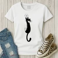 Black And White Cat Hanging On Funny Tuxedo Cat Lovers Women's T-Shirt thumb 3