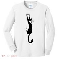 Black And White Cat Hanging On Funny Tuxedo Cat Lovers Kids Long Sleeve Shirt thumb 0