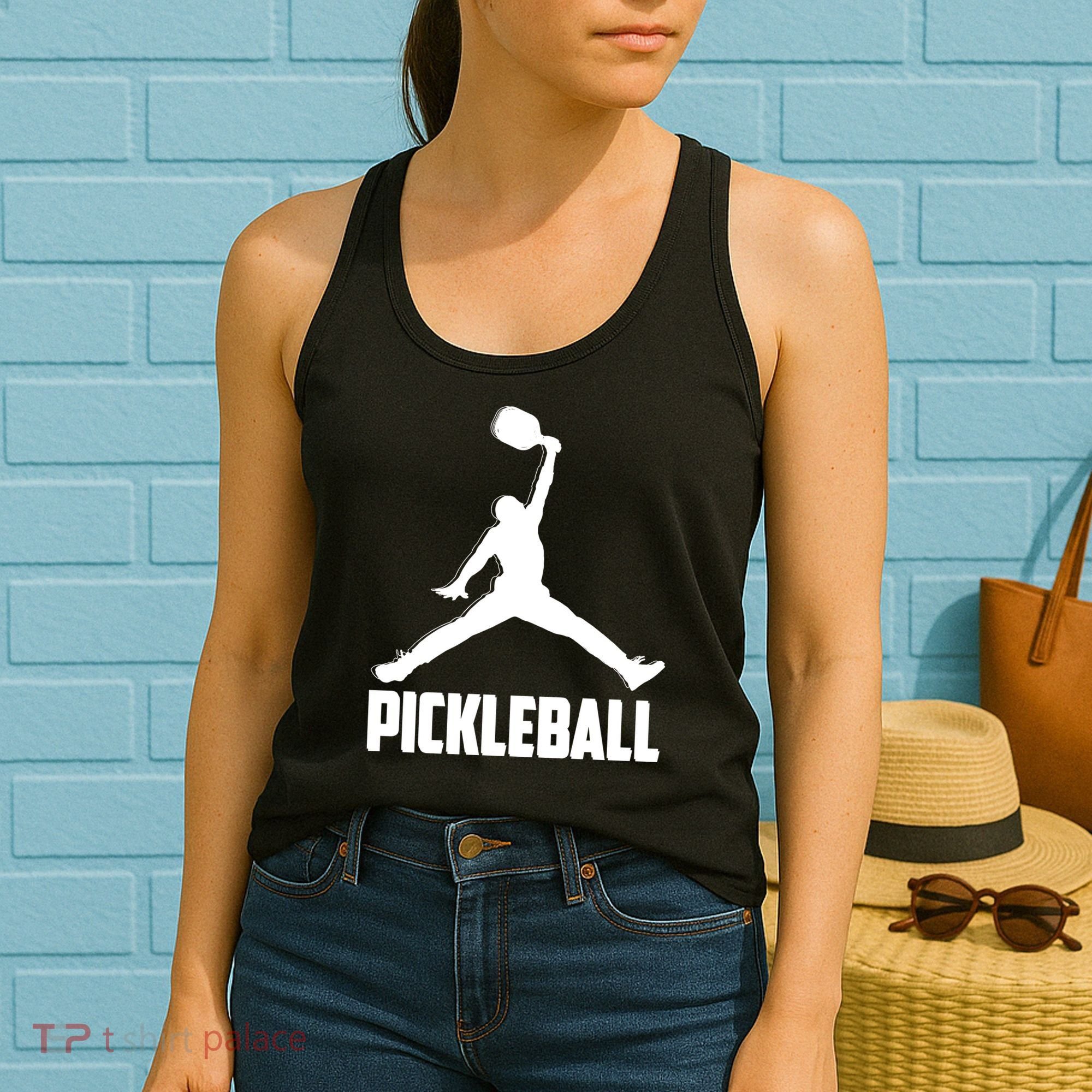 Black And White Pickleball Sports Logo Women's Tank Top