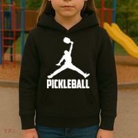 Black And White Pickleball Sports Logo Kids Hoodie thumb 3