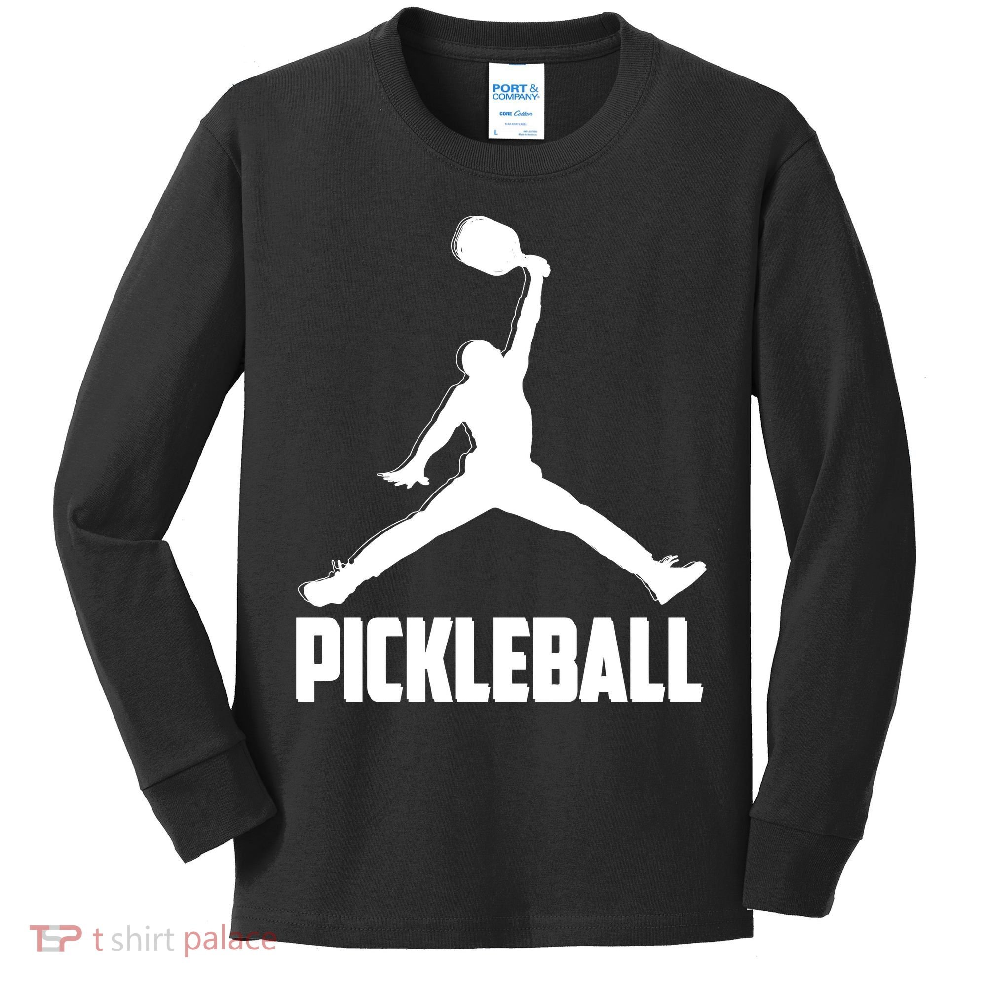 Black And White Pickleball Sports Logo Kids Long Sleeve Shirt