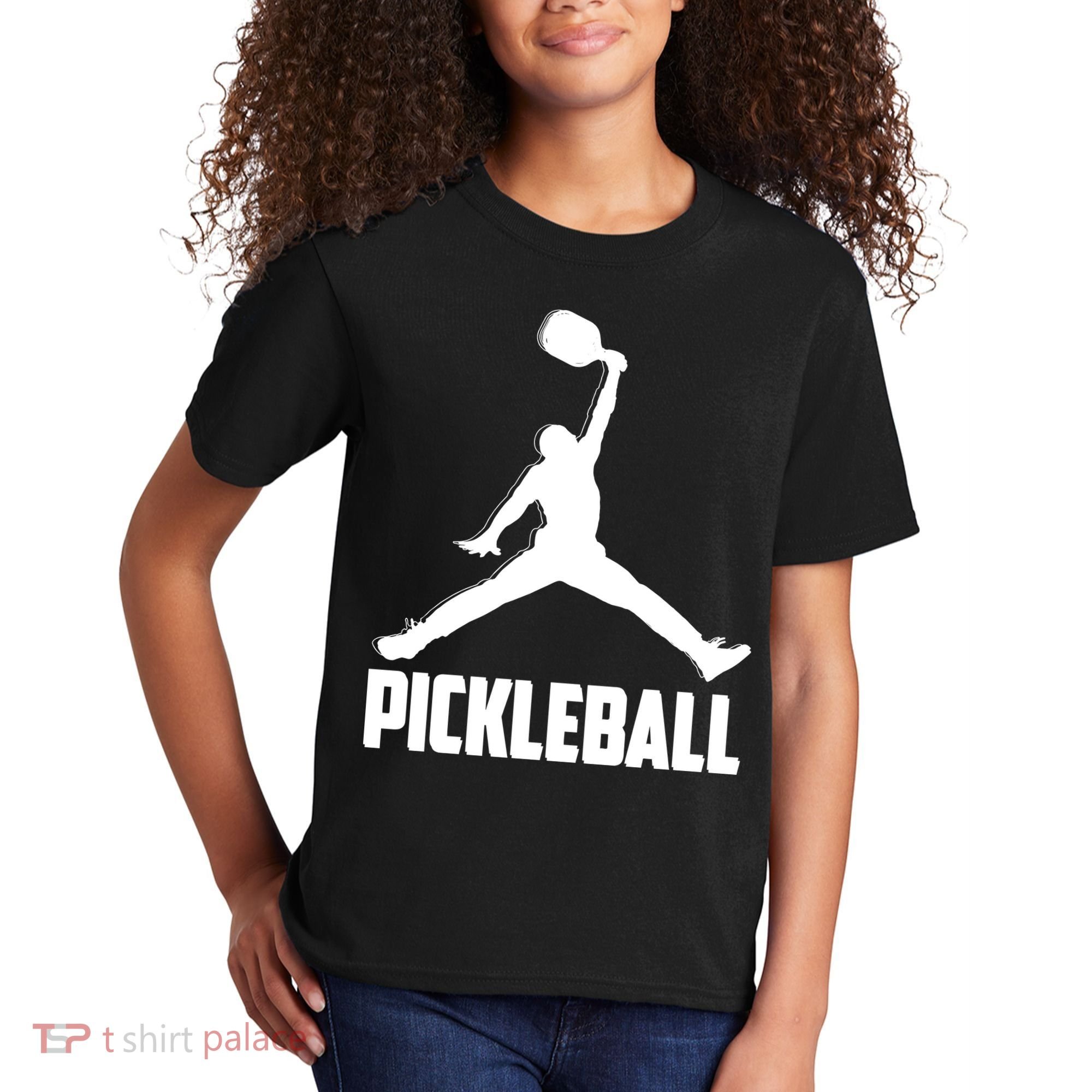 Black And White Pickleball Sports Logo Kids T-Shirt
